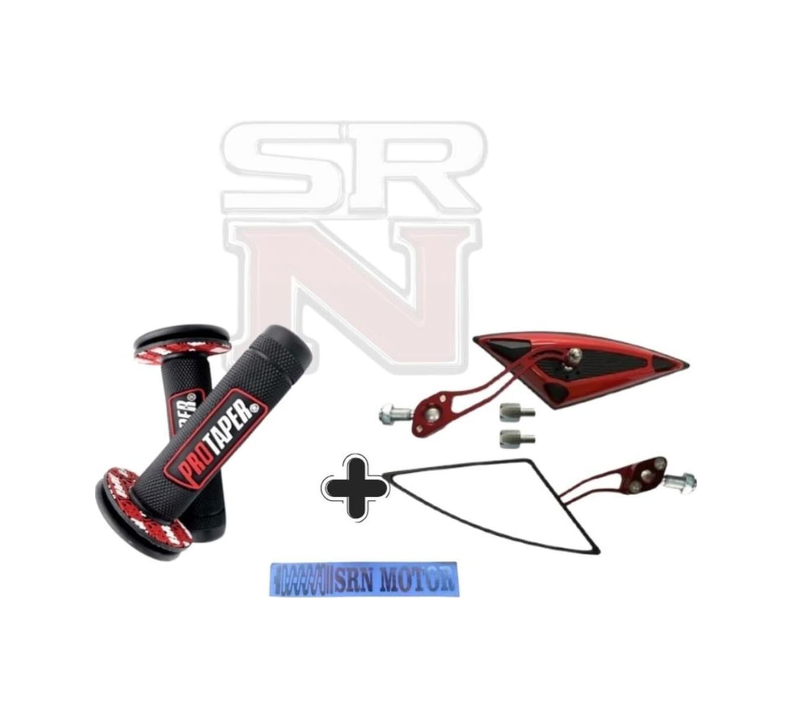 Cg Cup Scooter Üniversal Motosiklet Modifiye Kırmızı Üçgen Yarasa Ayna + Protaper Elcik Seti Srn