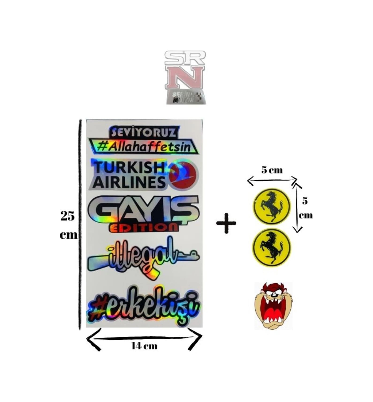Motosiklet Hologram Sticker Seti 14 25 Cm + Frrari Logo Damla 5 5 Cm + Tzmnya Sticker
