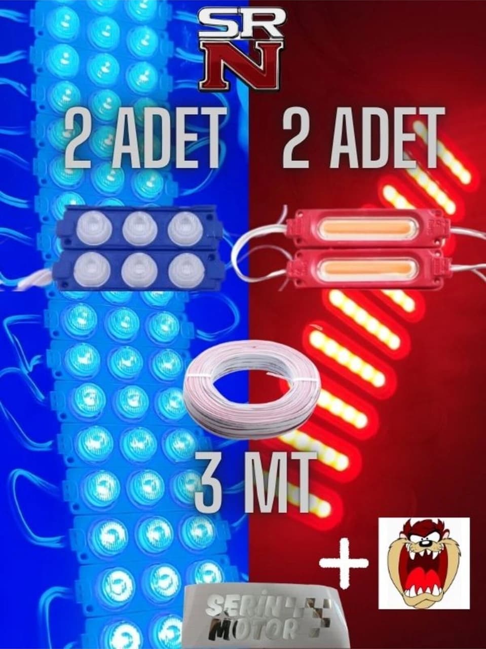 Cg Modifiye Depo Çamurluk Yan Kapak Uyumlu 12v Mavi -kırmızı 2+2 Parmak Led + 3 Mt Kablo+tzmanya Srn