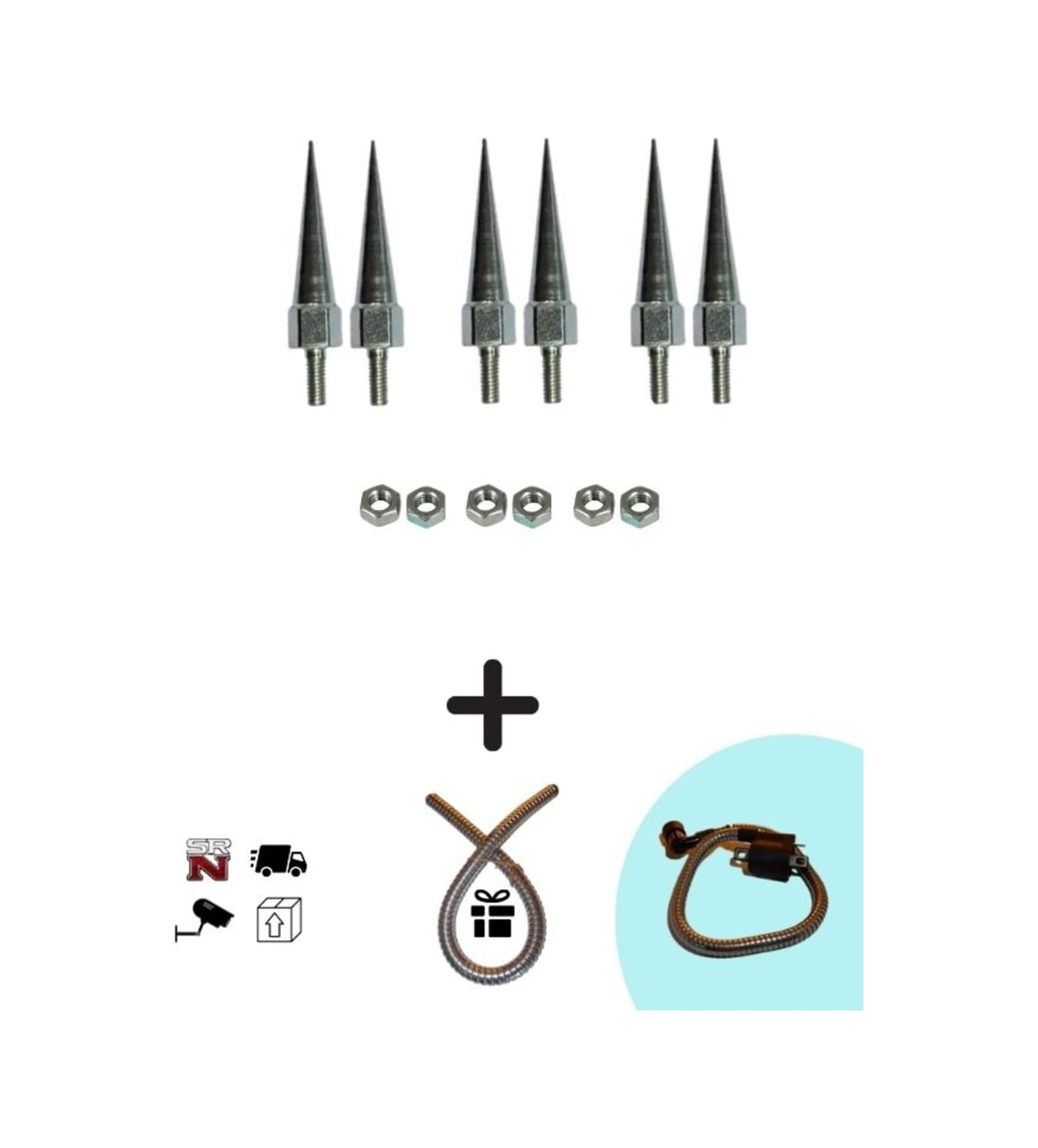 Cg Cup E-bike 6 Mm Modifiye Gri Sivri Vida 6 Adet+somun Seti +buji Kablo Kılıfı