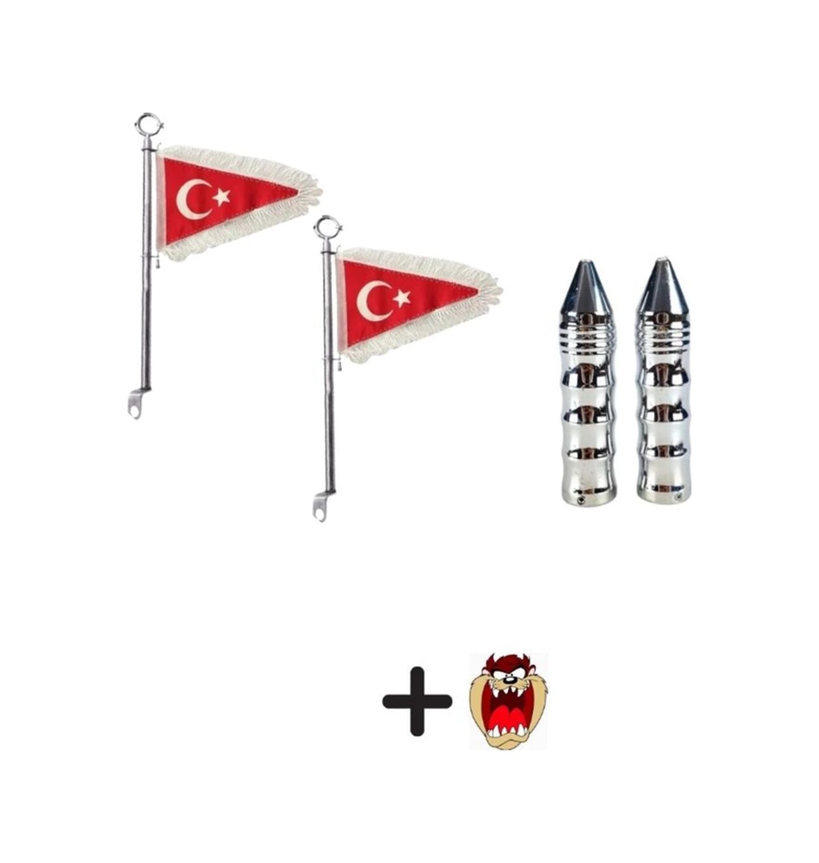 Cg Cup Modifiye Sivri Nikel Elcik+ 2 Adet Beyaz Makam Bayrağı Flama Seti Tzmnya Stcker