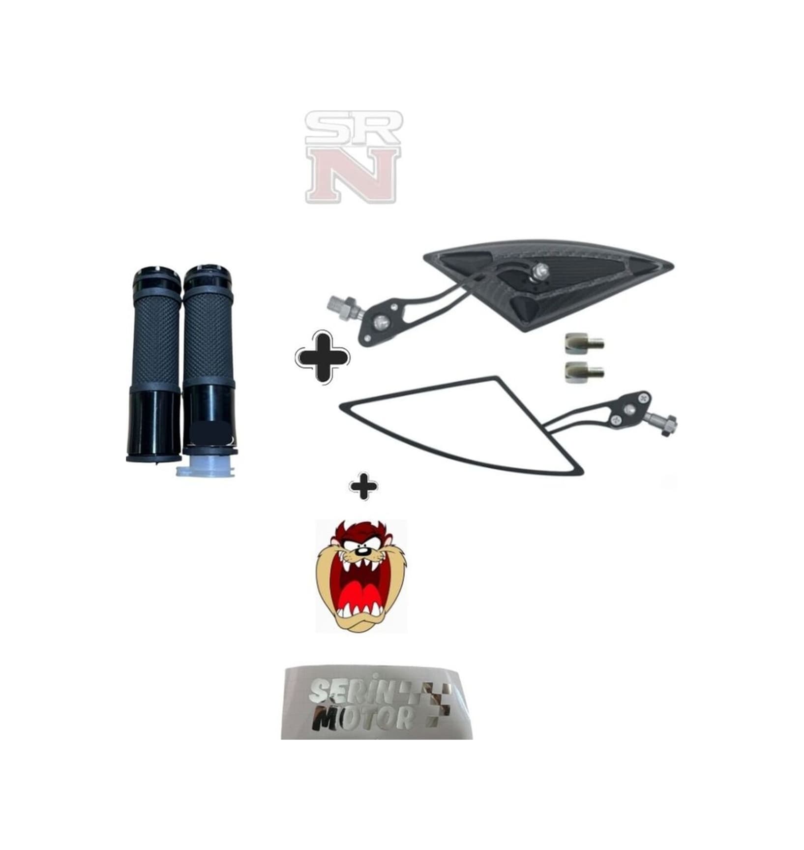 Cg Cup Scooter Motosiklet Modifiye Karbon Üçgen Yarasa Ayna + Siyah Elcik Seti+tzmanya Sticker Hdy