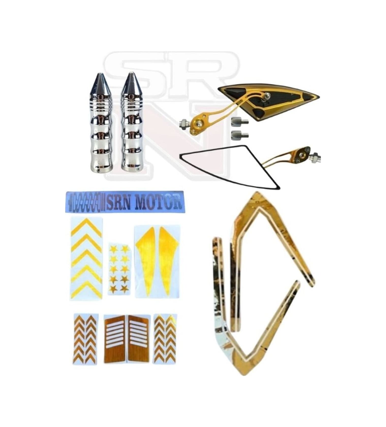 Cg Çita Modifiye Gold Şerit Sticker Seti Full + Üçgen Gold Ayna + Sivri Elcik Seti Srnmotor