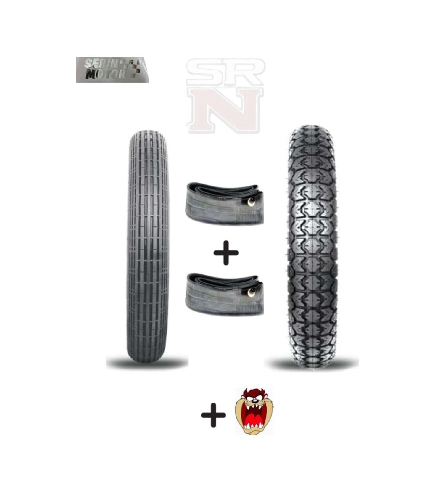 Cg 18-18 İç Dış Kalın Lastik Seti Ön 2.50x18 Çizgili-arka 2.75x18 Dişli Set+tzmnya Sticker