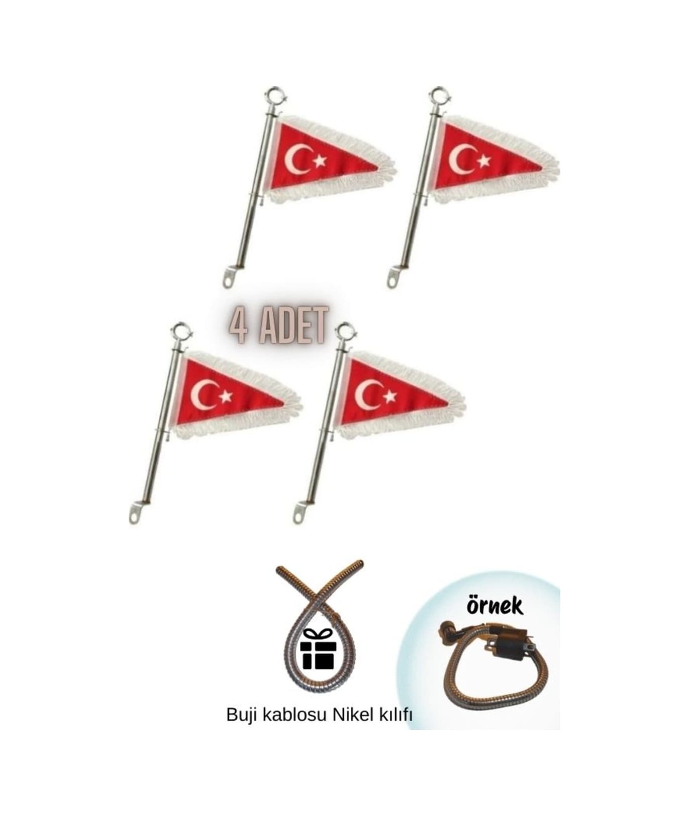 Cg Cup Modifiye Beyaz Makam Bayrak Flama Seti 4 Adet +hdiye Buji Kablosu Kılıfı