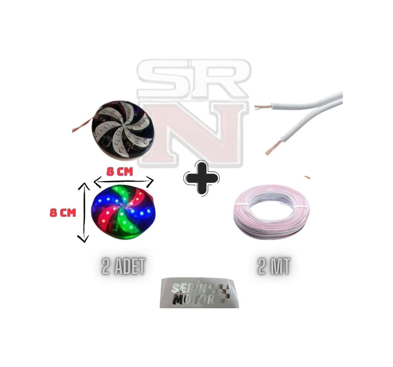 Cg Cup Motosiklet Modifiye Döner Led Büyük Model 8 X 8 Cm + 2 Mt Kablo Srnmotor