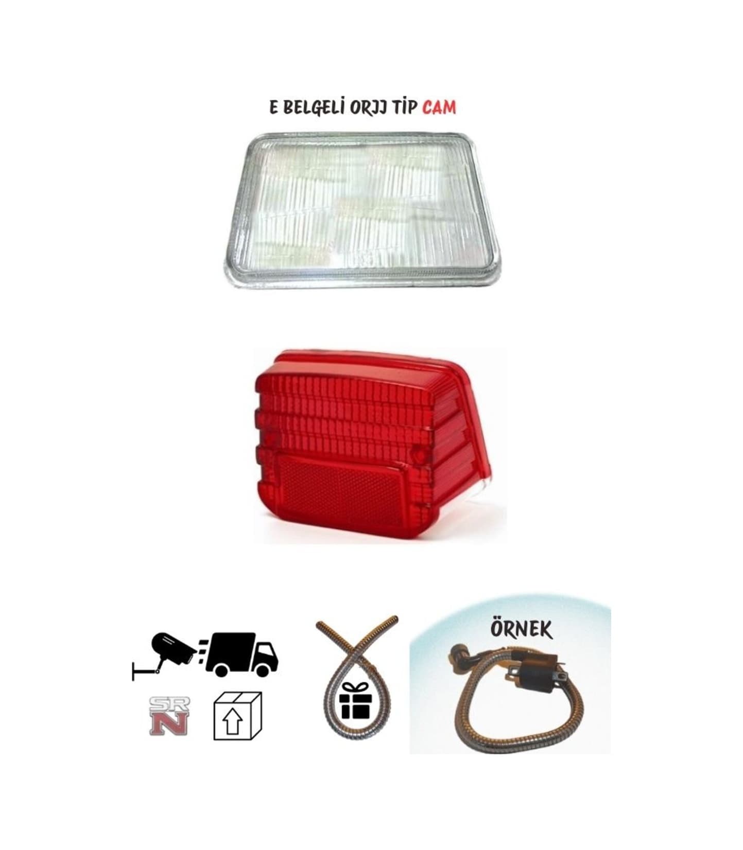 Cg Tip Şeffaf Far Camı Cam + Kırmızı Pvc Stop Camı Set Buji Kablo Kılıfı