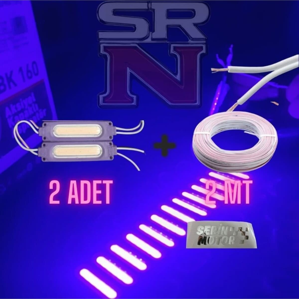 Cg Depo - Çamurluk Yan Kapak Uyumlu 12v Mor Parmak Led 2 Adet + 2 Mt Kablo - Srn