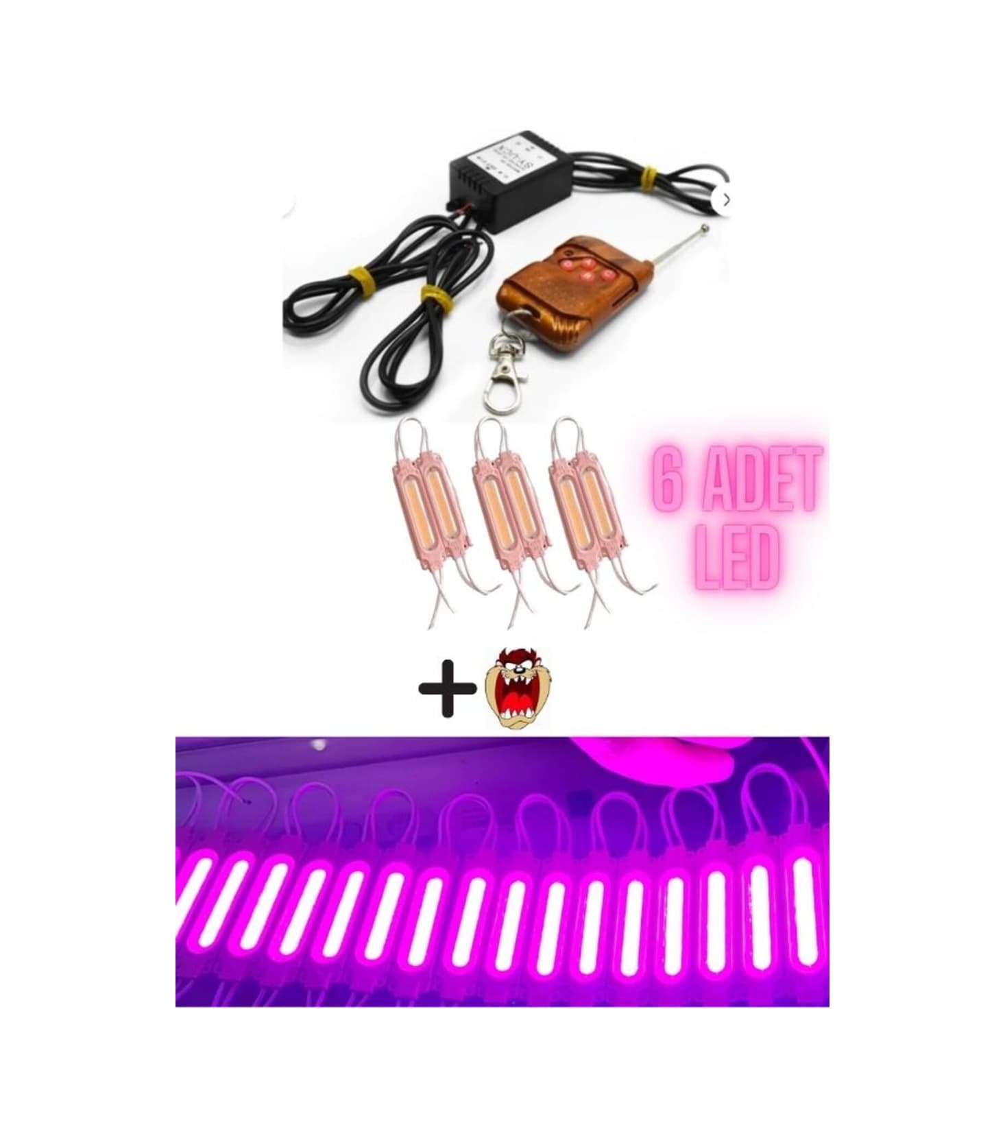 Cg Cup Modifiye Çift Çıkış Kumandalı Çakar Modül+6 Adet Pembe Led Seti+stcker