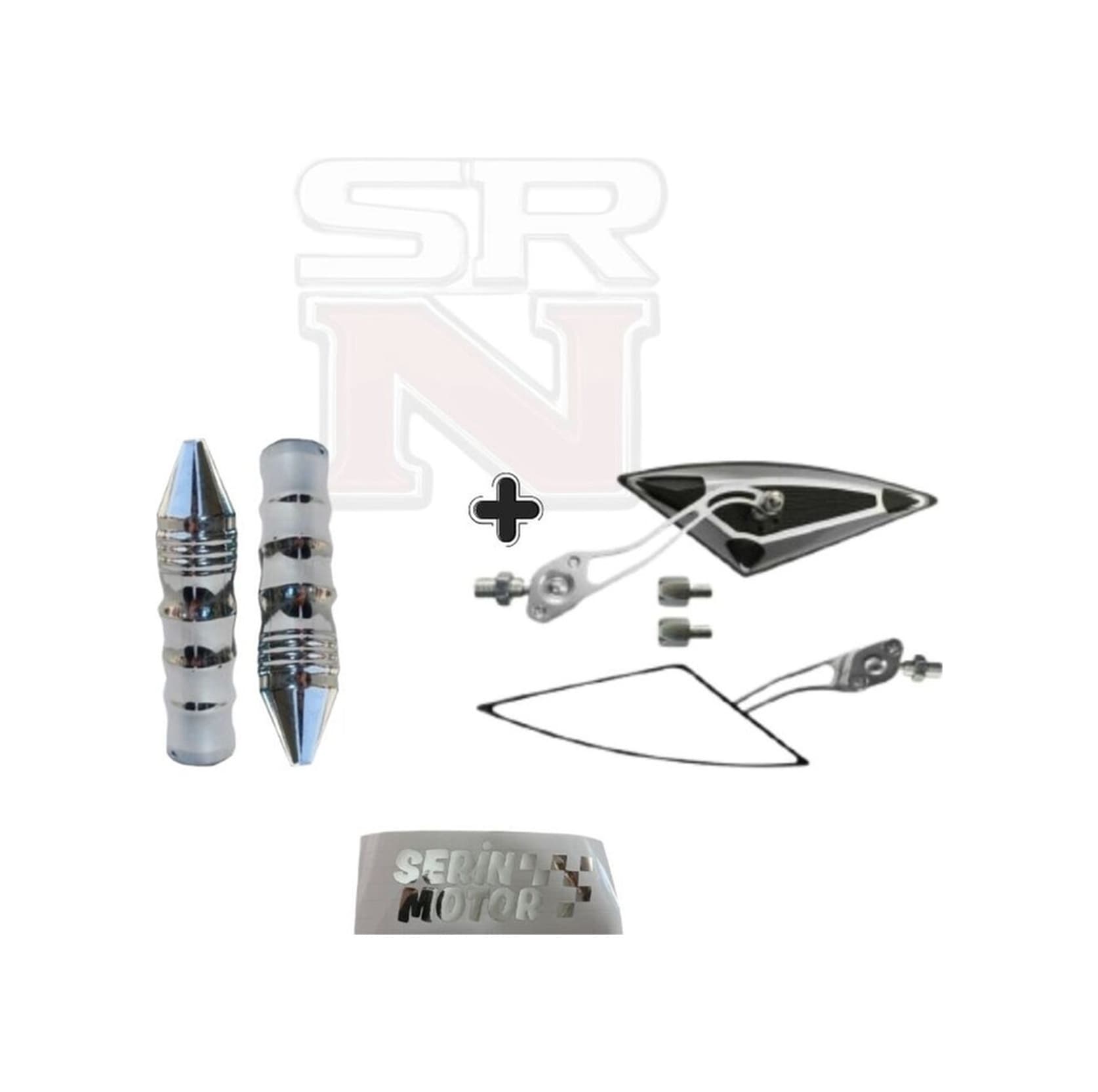 Cg Cup Scooter Yarasa Üçgen Gri Ayna 8mm 10mm + Modifiye Sivri Elcik Seti Srn