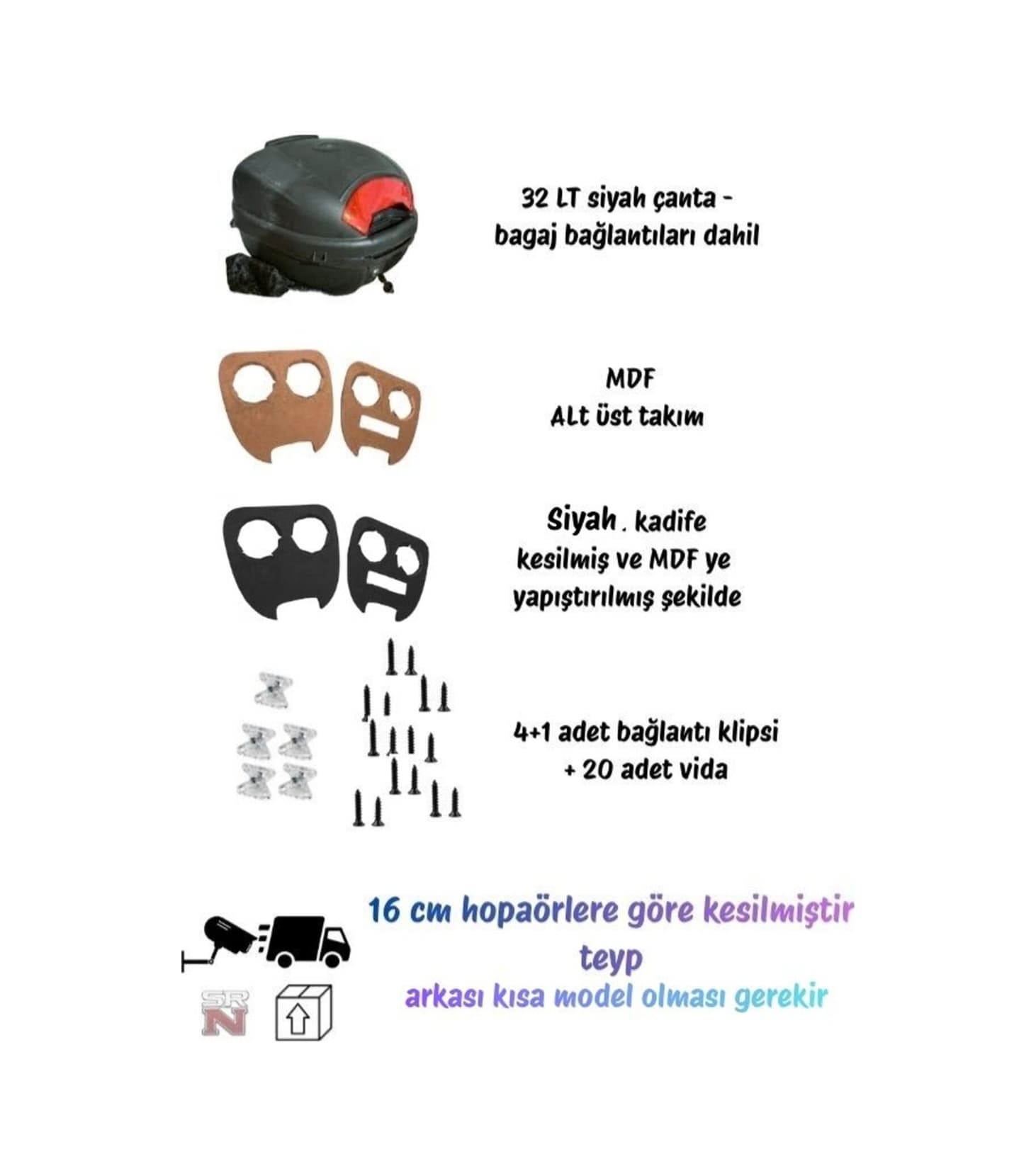 Motosiklet Ses Sistemi İçin Boş Çanta Ve Hazır Kalıp Seti İçi Siyah + Vida Seti - 2