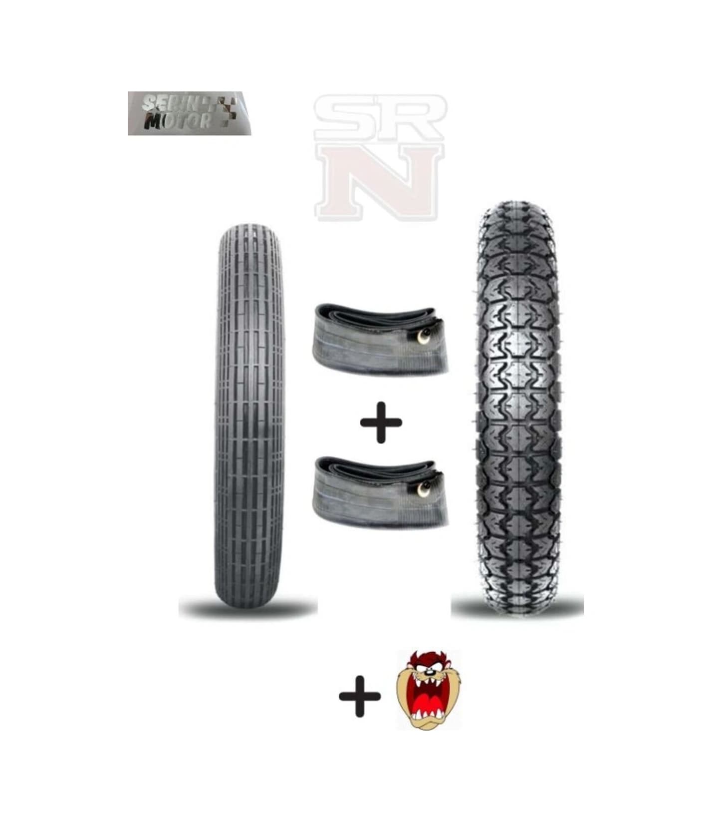 Cg 17 - 18 İç Dış Lastik Seti Ön 2.50x17 Çizgili-arka 2.75x18 Dişli İç Lastikli Set+tzmnya Sticker