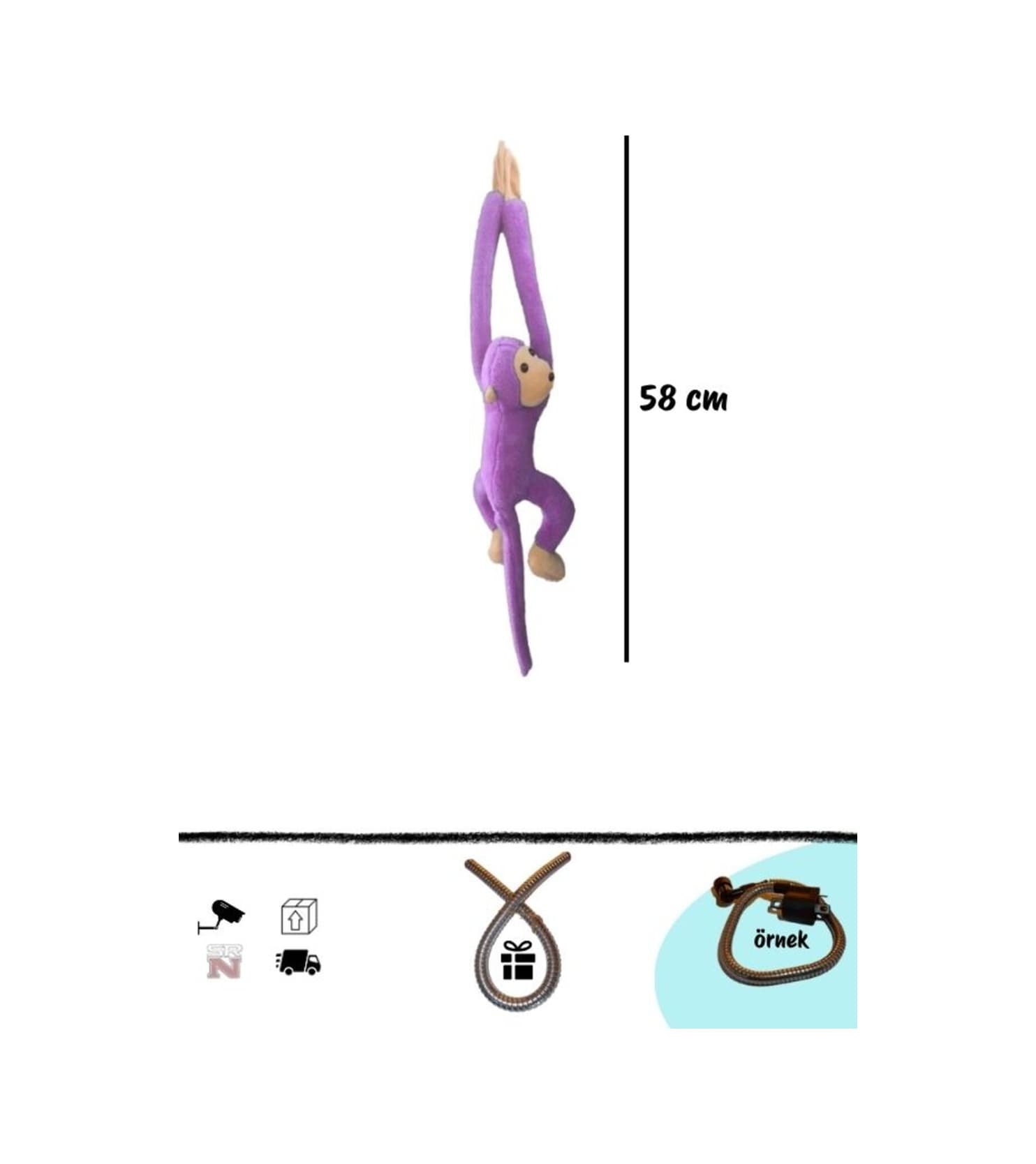 Cg Cup Motosiklet Sele Süsü Peluş Maymun Mor 58cm +buji Kablo Kılıfı