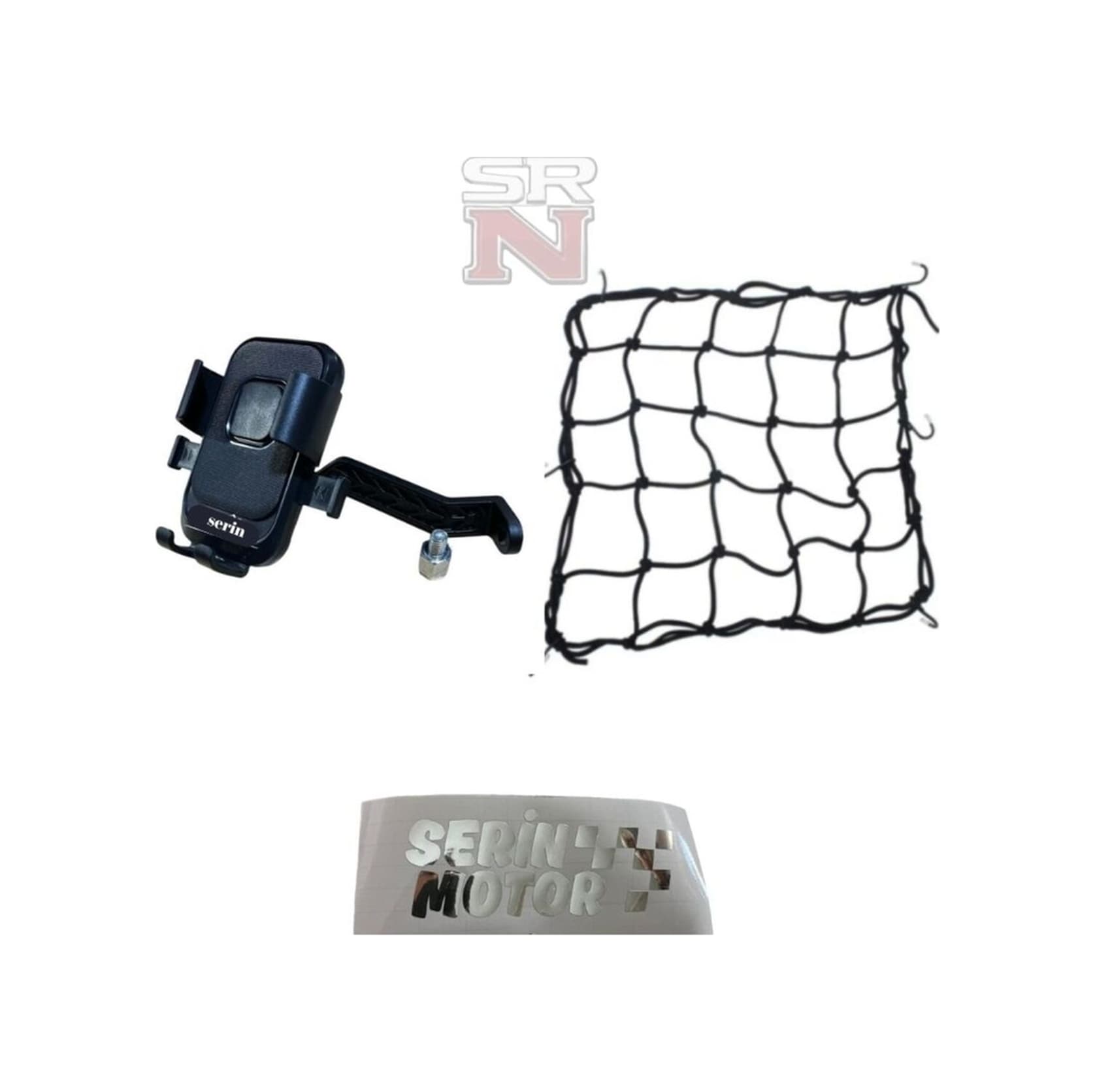 Motosiklet Kask Filesi Siyah + Telefon Tutucu Ayna Bağlantılı Set Srnmotor