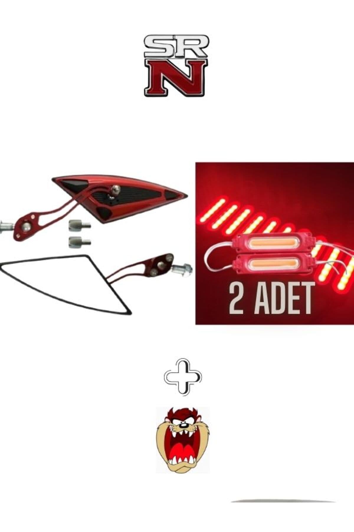 Cg Cup Scooter Motosiklet Kırmızı Üçgen Ayna + 2 adet Kırmızı led Seti modifiye +Tzmanya