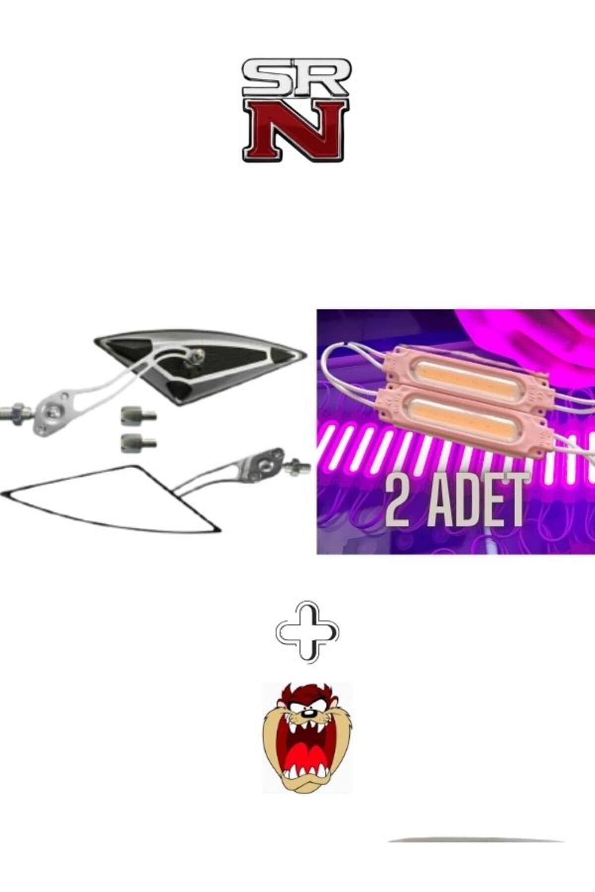 Cg Cup Scooter Motosiklet Gri Üçgen Ayna + 2 adet pembe led Seti modifiye +Tzmanya