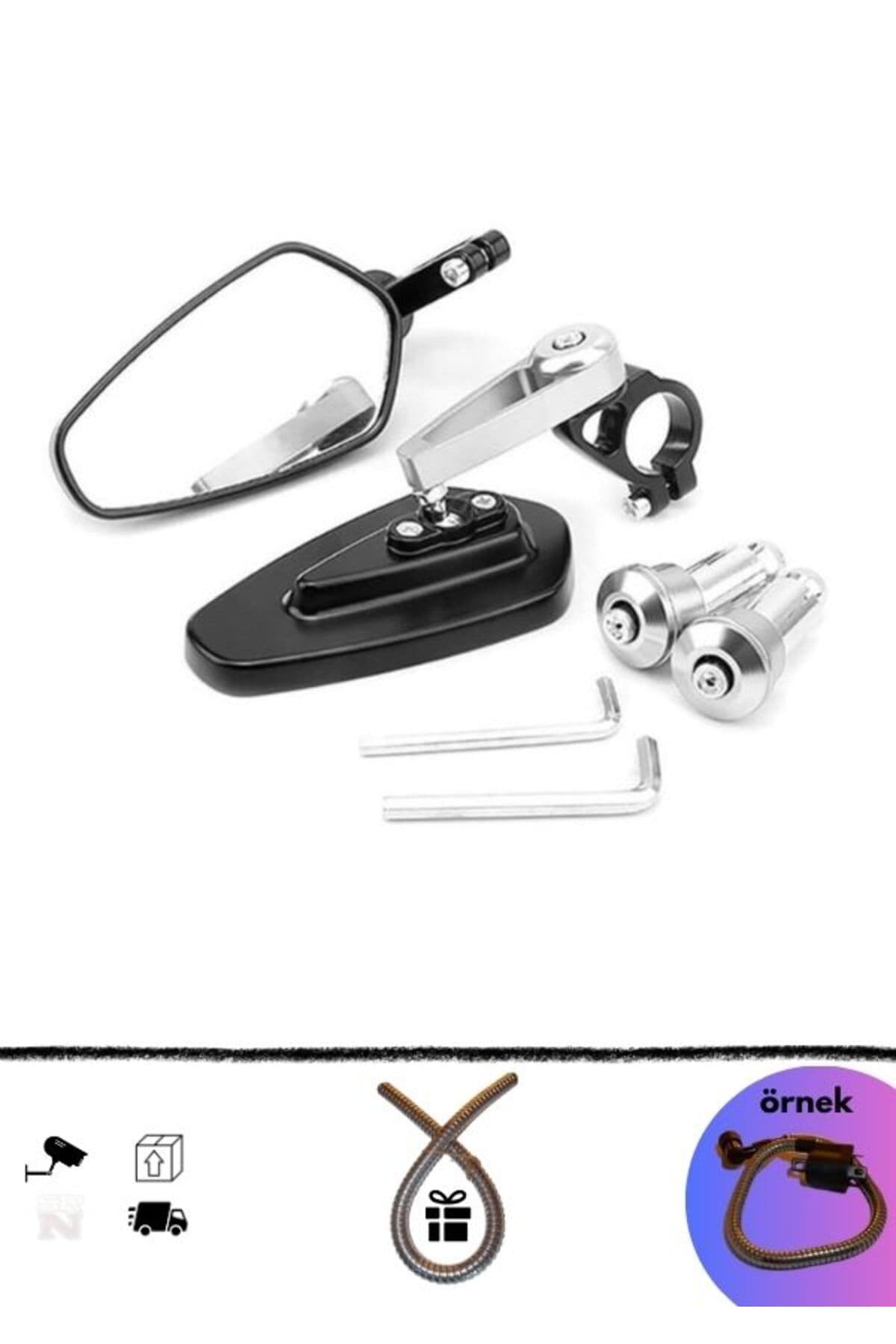 Motosiklet Universal Gidon Yan Ayna Takımı Gri (+hdye buji kablo kılıfı)
