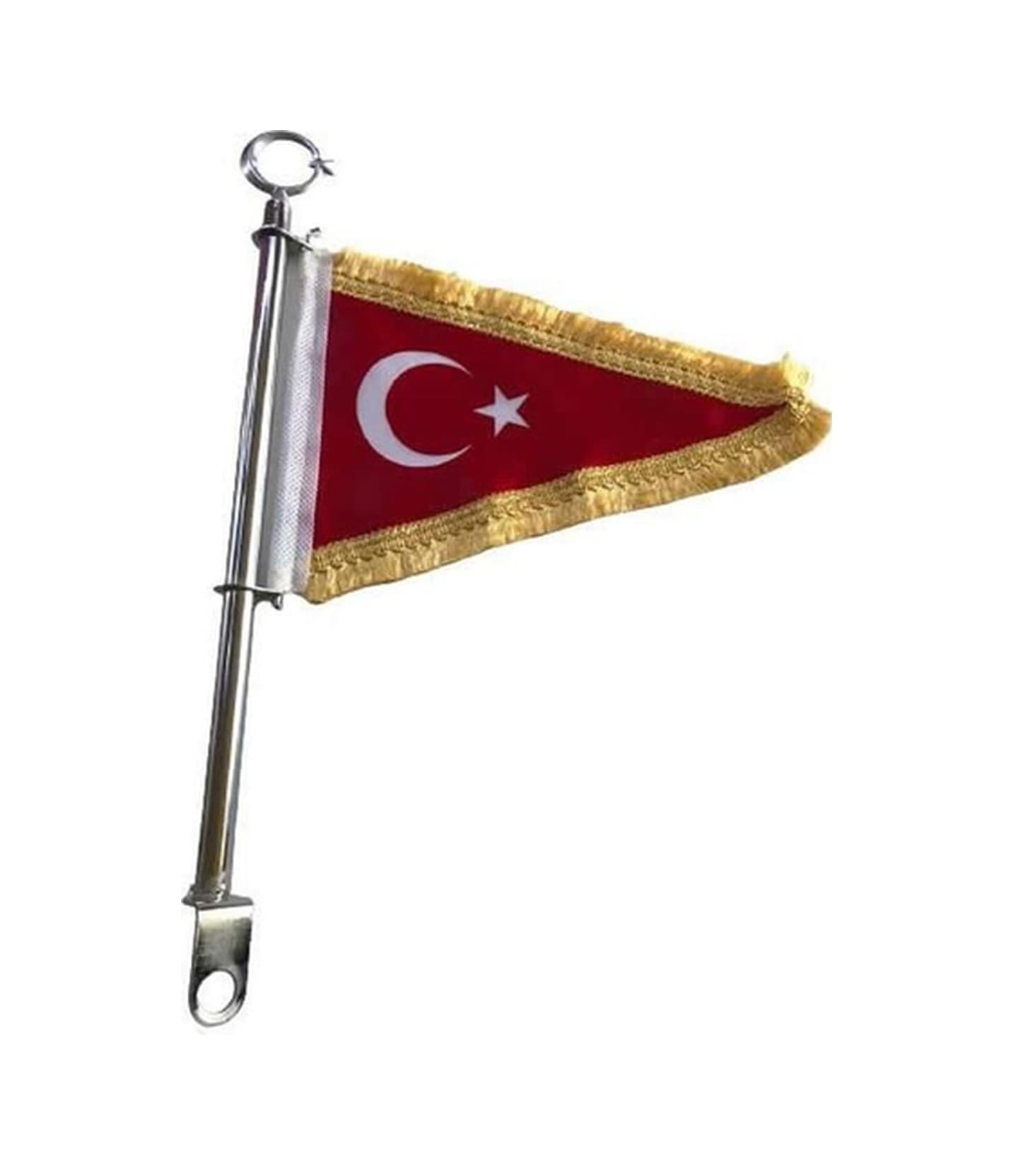 Motosiklet Üçgen Bayrak Gold Direkli Makam Bayrağı