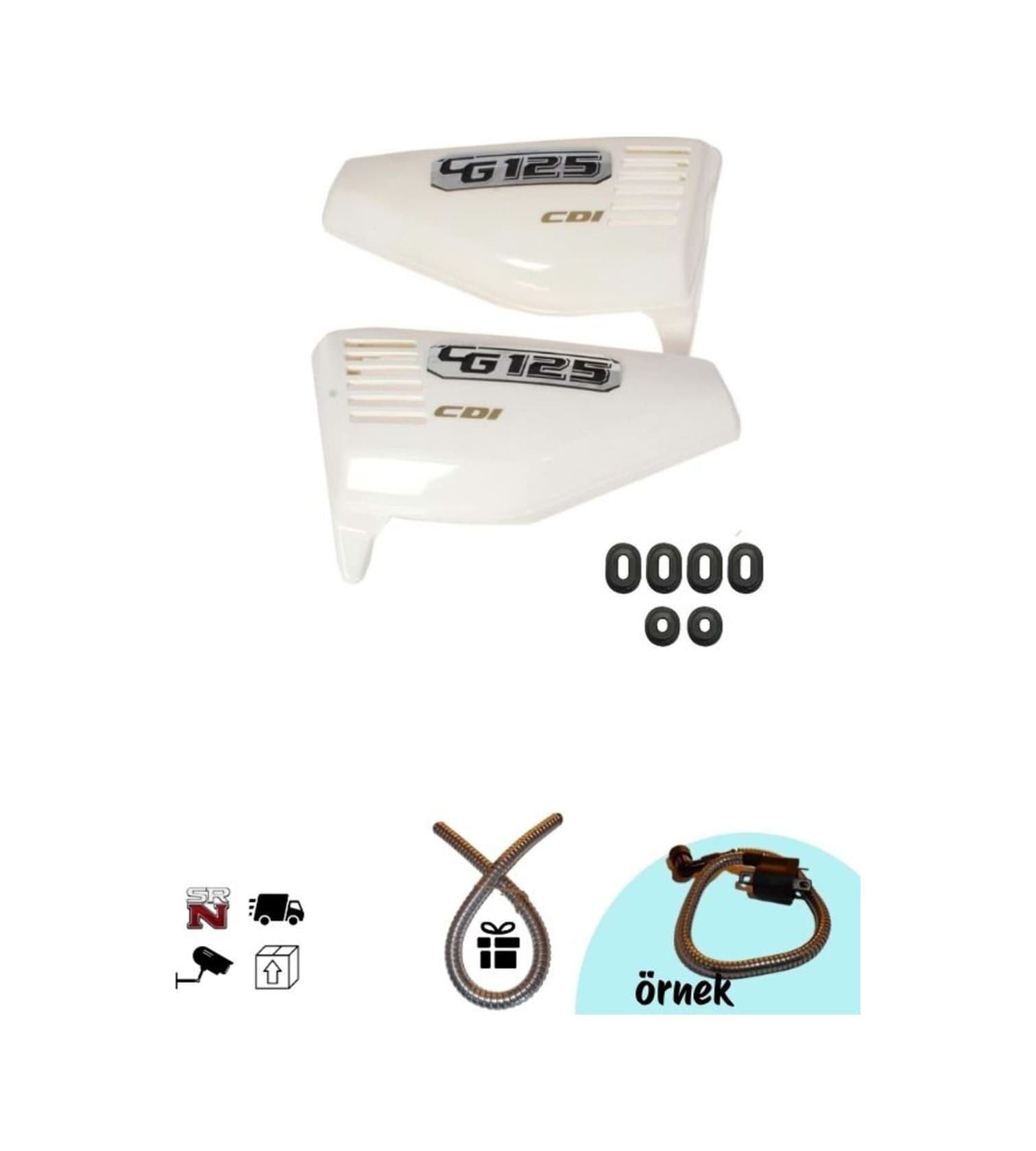 Cg Beyaz Yan Kapak + Lastik Takımı +buji Kablo Kılıfı