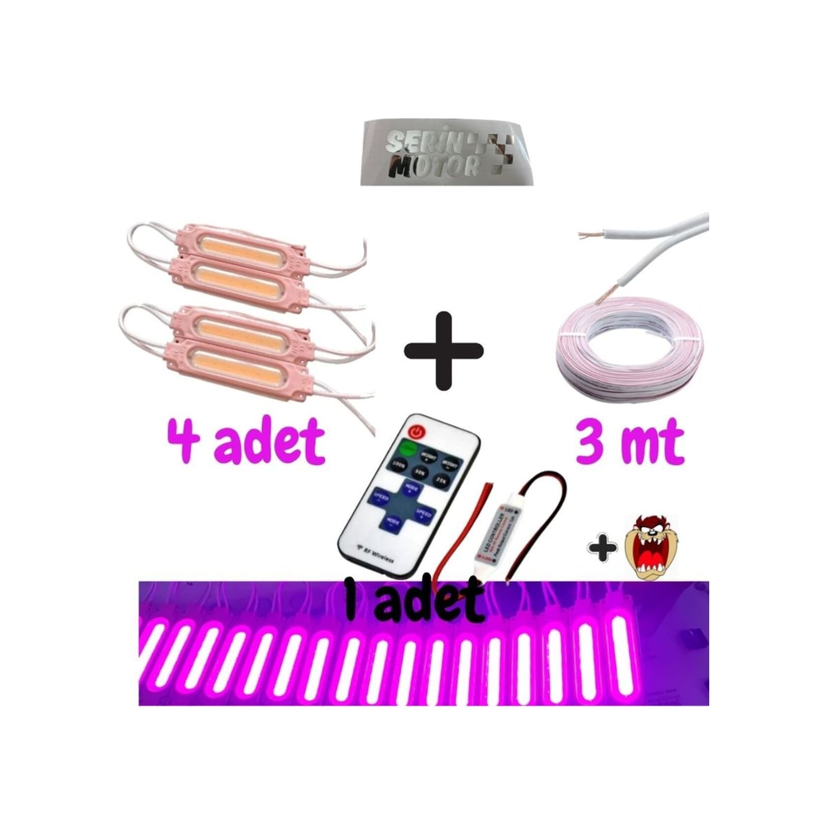 Cg Cup - Çakar Modül Kumanda + 4 Adet Pembe Parmak Led + 3 Mt Kablo + Hedye Tzmanya Sticker