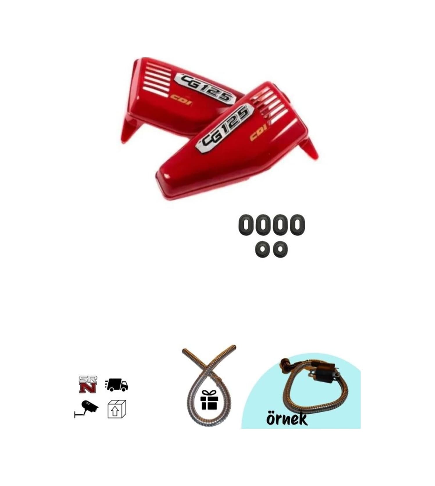 Cg Kırmızı Yan Kapak + Lastik Takımı +buji Kablo Kılıfı